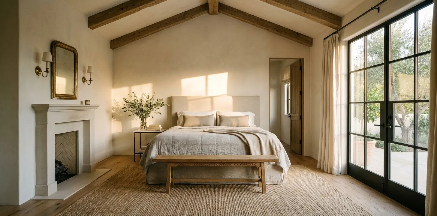 A completed primary suite addition in an Arcadia ranch — a generous bedroom with en-suite bath, double vanity, and walk-in closet.