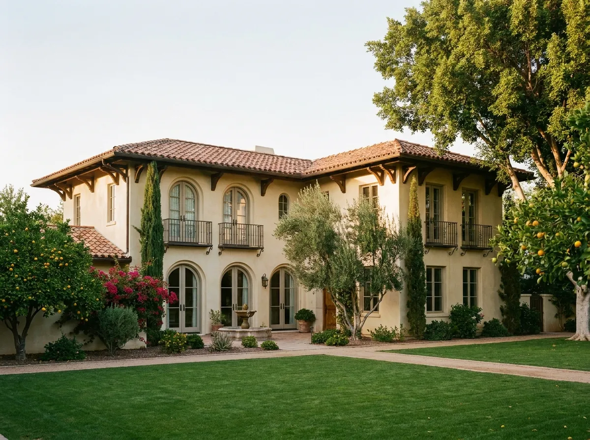 A renovated Italian-villa Arcadia home with terracotta tile roof, stucco walls, and a deep landscaped front yard.